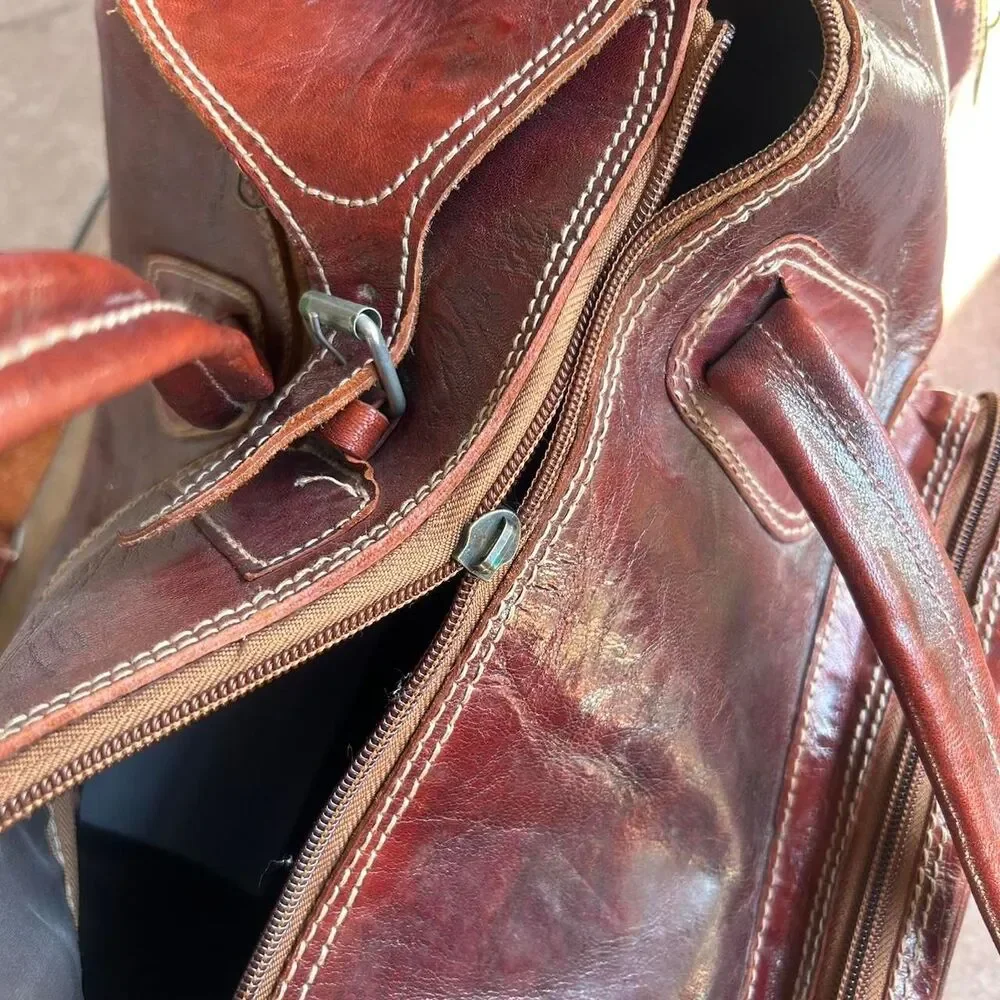Vintage Genuine Leather Duffle Bag with shoulder strap